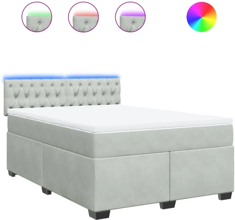 vidaXL Κρεβάτι Boxspring με Στρώμα Ανοιχτό Γκρι 140x200 εκ. Βελούδινο