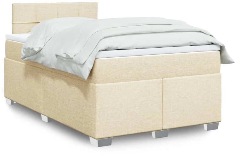 vidaXL Κρεβάτι Boxspring με Στρώμα Κρεμ 120x200 εκ. Υφασμάτινο