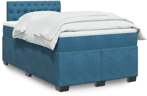 vidaXL Κρεβάτι Boxspring με Στρώμα Σκούρο Μπλε 120x190 εκ. Βελούδινο