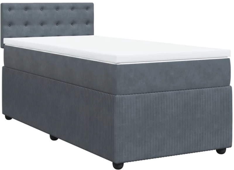 vidaXL Κρεβάτι Boxspring με Στρώμα Σκούρο Γκρι 90x200 εκ. Βελούδινο