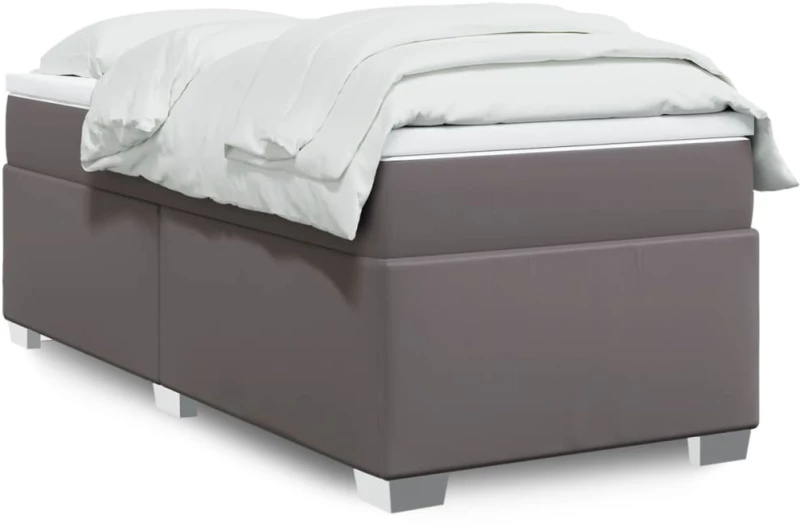vidaXL Κρεβάτι Boxspring με Στρώμα Γκρι 100x200εκ. από Συνθετικό Δέρμα