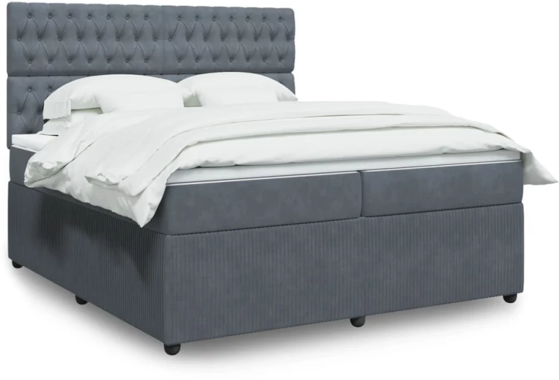 vidaXL Κρεβάτι Boxspring με Στρώμα Σκούρο Γκρι 200x200 εκ. Βελούδινο