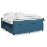 vidaXL Κρεβάτι Boxspring με Στρώμα Σκούρο Μπλε 200x200 εκ. Βελούδινο