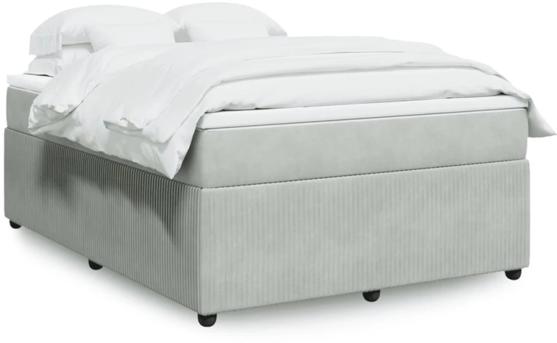vidaXL Κρεβάτι Boxspring με Στρώμα Ανοιχτό Γκρι 160x200 εκ. Βελούδινο