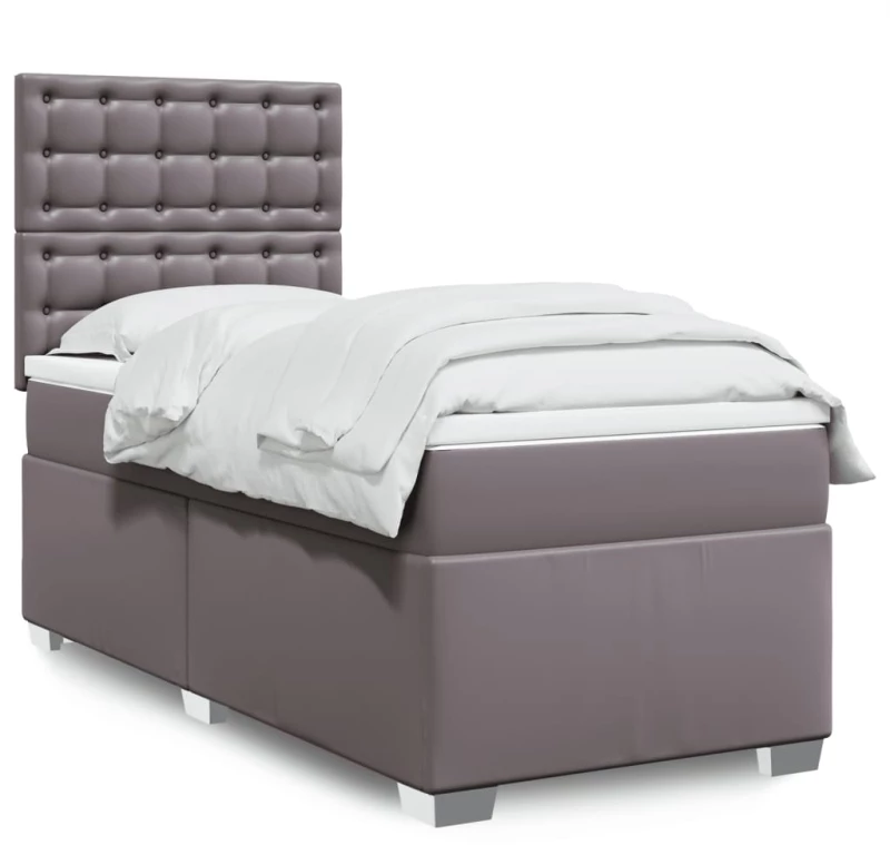 vidaXL Κρεβάτι Boxspring με Στρώμα Γκρι 90x190 εκ. από Συνθετικό Δέρμα