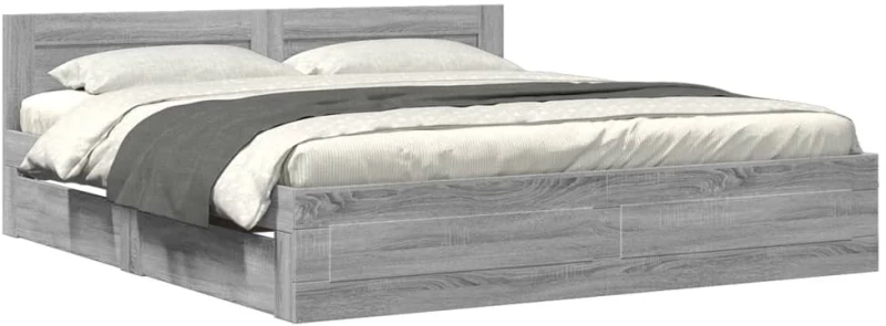 vidaXL Πλαίσιο Κρεβατιού με Κεφαλάρι Γκρι Sonoma 200x200εκ. Επεξ. Ξύλο