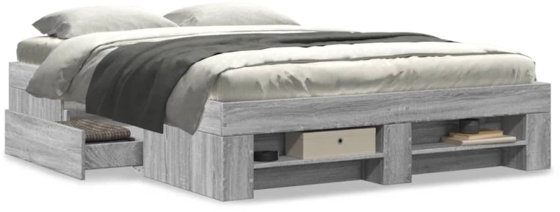 vidaXL Πλαίσιο Κρεβατιού Γκρι Sonoma 135x190 εκ. Επεξεργασμένο Ξύλο