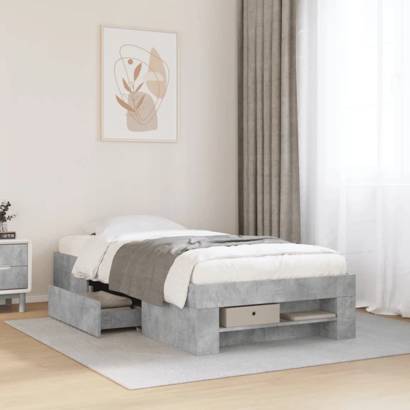 vidaXL Πλαίσιο Κρεβατιού Γκρι Σκυροδέματος 75 x 190 εκ. Επεξεργ. Ξύλο