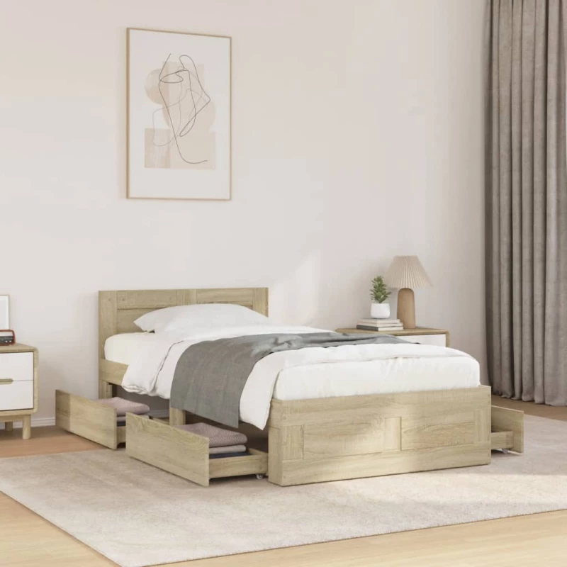 vidaXL Πλαίσιο Κρεβατιού με Κεφαλάρι Sonoma Δρυς 75x190 εκ. Επεξ. Ξύλο