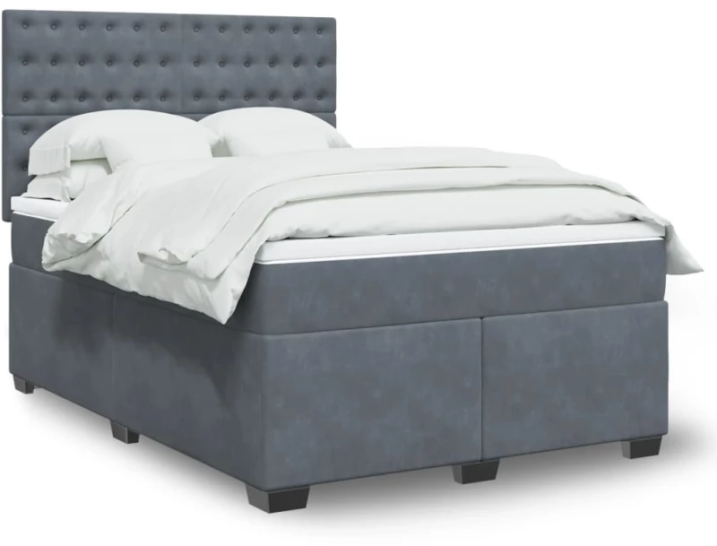vidaXL Κρεβάτι Boxspring με Στρώμα Σκούρο Γκρι 140x200 εκ. Βελούδινο