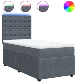 vidaXL Κρεβάτι Boxspring με Στρώμα Σκούρο Γκρι 90x200 εκ. Βελούδινο