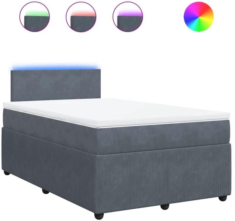 vidaXL Κρεβάτι Boxspring με Στρώμα Σκούρο Γκρι 120x200 εκ. Βελούδινο