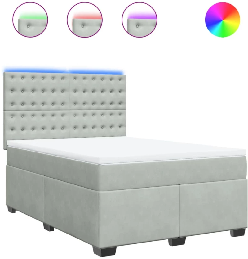 vidaXL Κρεβάτι Boxspring με Στρώμα Ανοιχτό Γκρι 160x200 εκ. Βελούδινο