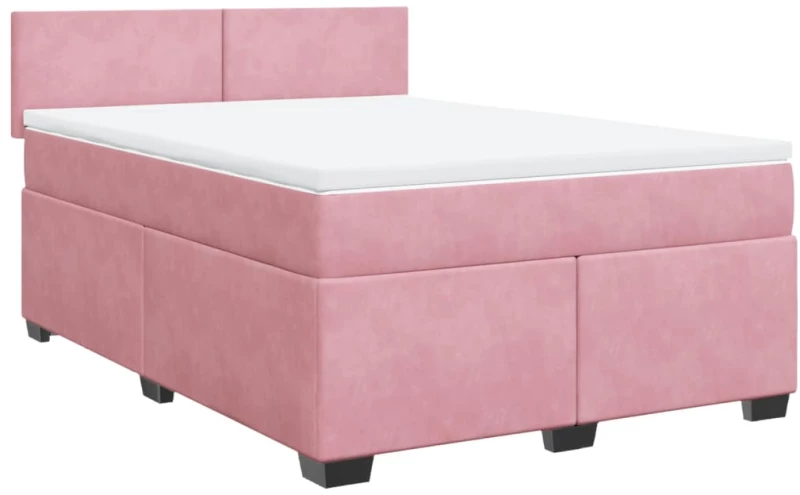 vidaXL Κρεβάτι Boxspring με Στρώμα Σκούρο Ροζ 140x200 εκ. Βελούδινο
