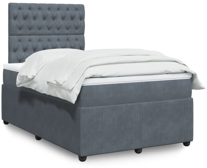 vidaXL Κρεβάτι Boxspring με Στρώμα Σκούρο Γκρι 120x200 εκ. Βελούδινο