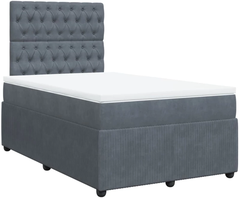 vidaXL Κρεβάτι Boxspring με Στρώμα Σκούρο Γκρι 120x200 εκ. Βελούδινο