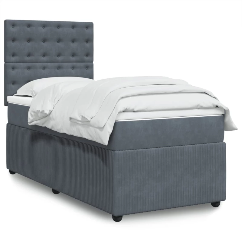 vidaXL Κρεβάτι Boxspring με Στρώμα Σκούρο Γκρι 90x190 εκ. Βελούδινο