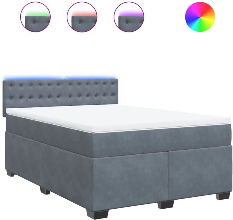 vidaXL Κρεβάτι Boxspring με Στρώμα Σκούρο Γκρι 160x200 εκ. Βελούδινο
