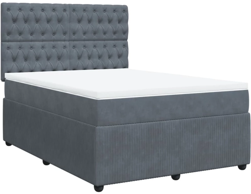 vidaXL Κρεβάτι Boxspring με Στρώμα Σκούρο Γκρι 140x200 εκ. Βελούδινο