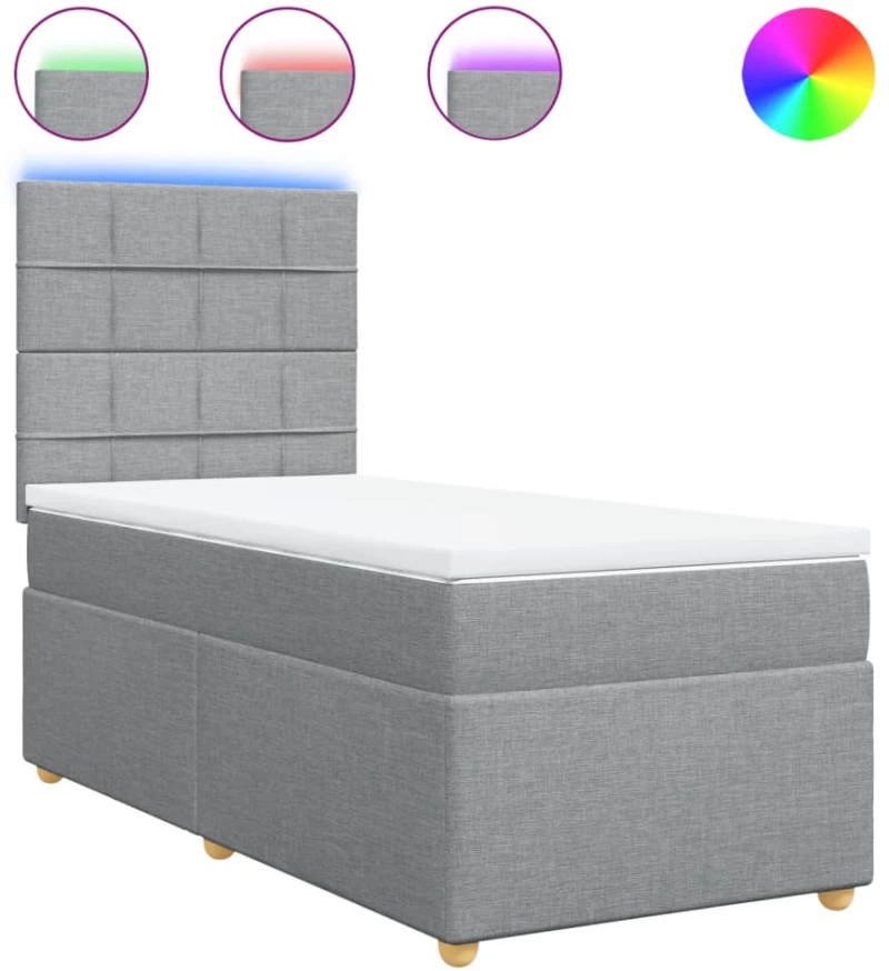 vidaXL Κρεβάτι Boxspring με Στρώμα Ανοιχτό Γκρι 100x200 εκ. Υφασμάτινο