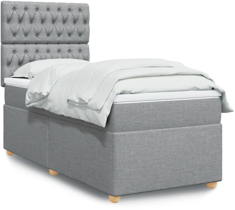vidaXL Κρεβάτι Boxspring με Στρώμα Ανοιχτό Γκρι 90x200 εκ. Υφασμάτινο