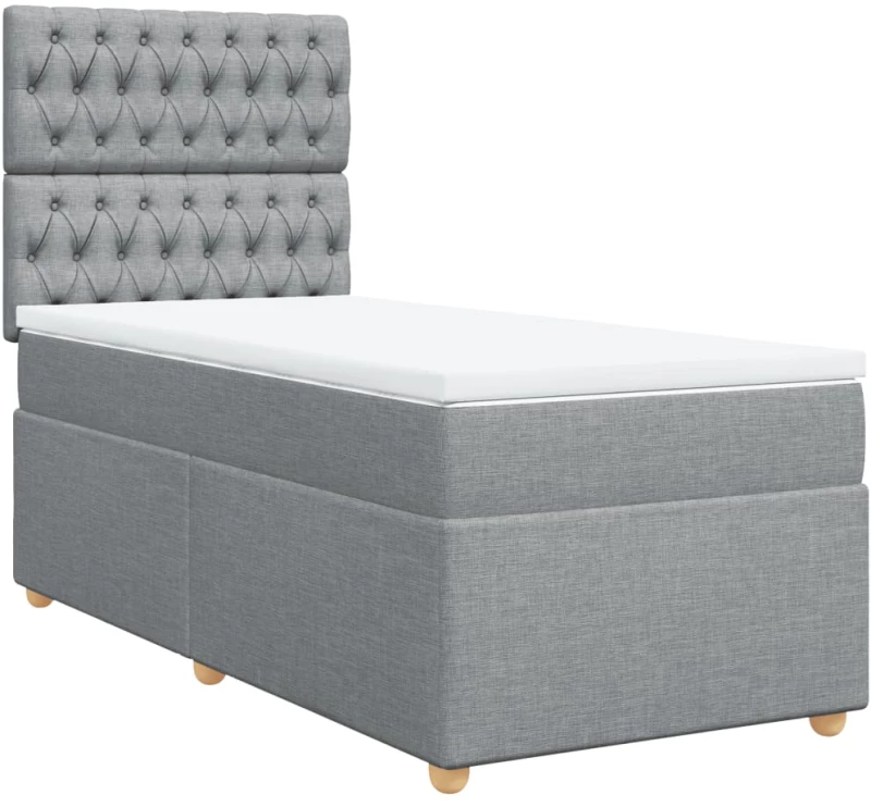 vidaXL Κρεβάτι Boxspring με Στρώμα Ανοιχτό Γκρι 90x200 εκ. Υφασμάτινο