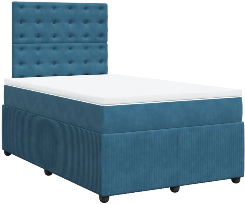 vidaXL Κρεβάτι Boxspring με Στρώμα Σκούρο Μπλε 120x200 εκ. Βελούδινο