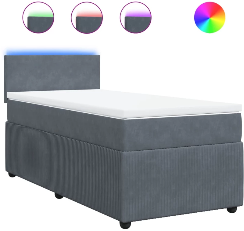 vidaXL Κρεβάτι Boxspring με Στρώμα Σκούρο Γκρι 90x190 εκ. Βελούδινο