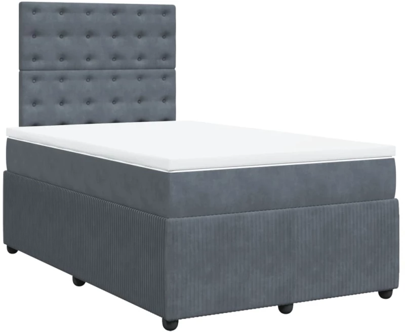 vidaXL Κρεβάτι Boxspring με Στρώμα Σκούρο Γκρι 120x190 εκ. Βελούδινο