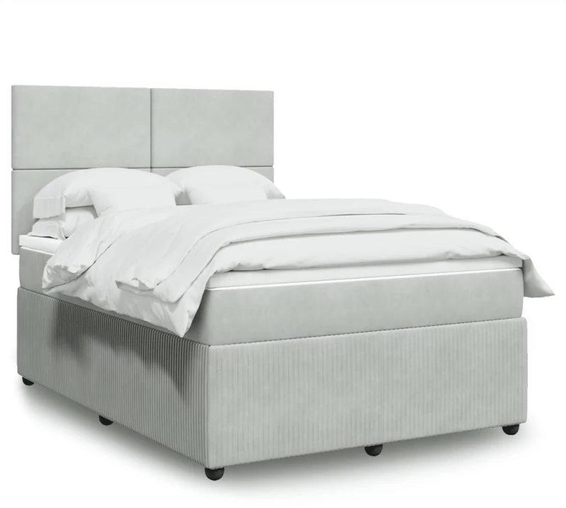 vidaXL Κρεβάτι Boxspring με Στρώμα Ανοιχτό Γκρι 140x190 εκ. Βελούδινο