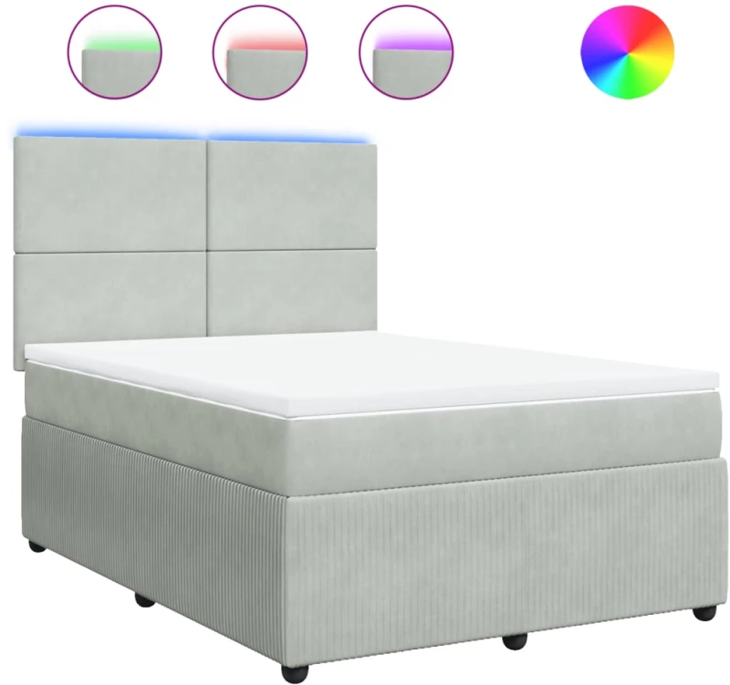 vidaXL Κρεβάτι Boxspring με Στρώμα Ανοιχτό Γκρι 140x190 εκ. Βελούδινο