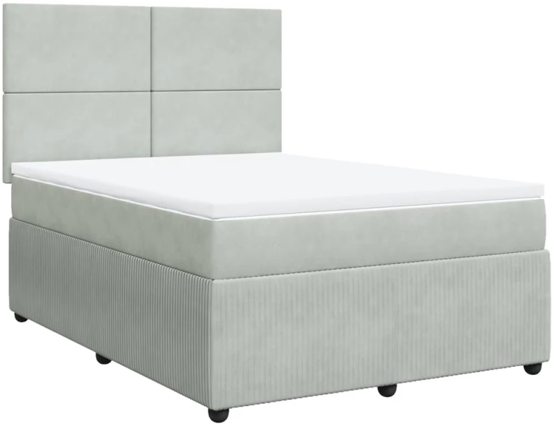 vidaXL Κρεβάτι Boxspring με Στρώμα Ανοιχτό Γκρι 140x190 εκ. Βελούδινο