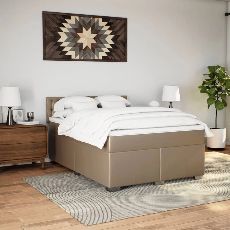 vidaXL Κρεβάτι Boxspring με Στρώμα Καπουτσίνο 160x200εκ.από Συνθ.Δέρμα