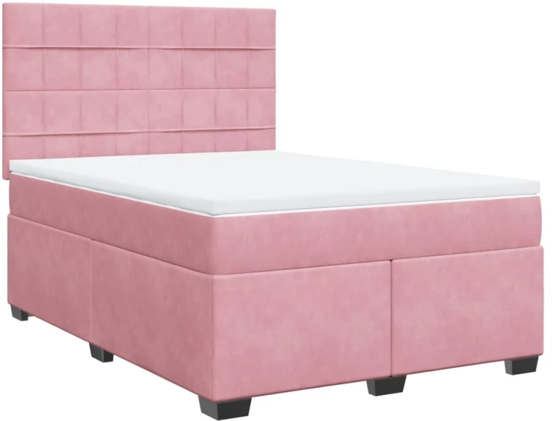 vidaXL Κρεβάτι Boxspring με Στρώμα Ροζ 160x200 εκ. Βελούδινο