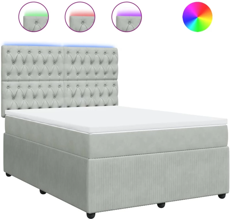 vidaXL Κρεβάτι Boxspring με Στρώμα Ανοιχτό Γκρι 140x200 εκ. Βελούδινο