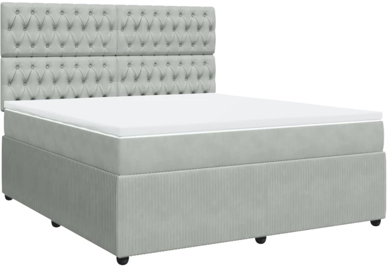 vidaXL Κρεβάτι Boxspring με Στρώμα Ανοιχτό Γκρι 180x200 εκ. Βελούδινο