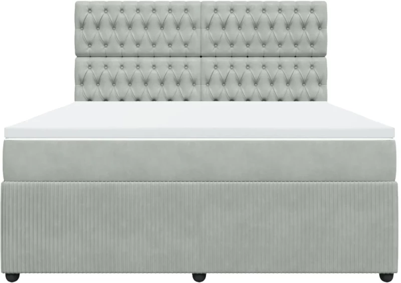 vidaXL Κρεβάτι Boxspring με Στρώμα Ανοιχτό Γκρι 180x200 εκ. Βελούδινο