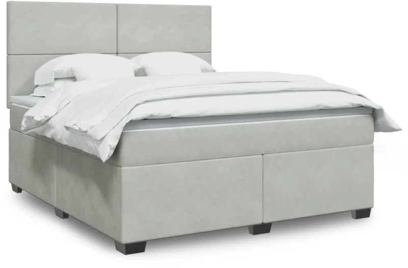 vidaXL Κρεβάτι Boxspring με Στρώμα Ανοιχτό Γκρι 180x200 εκ. Βελούδινο
