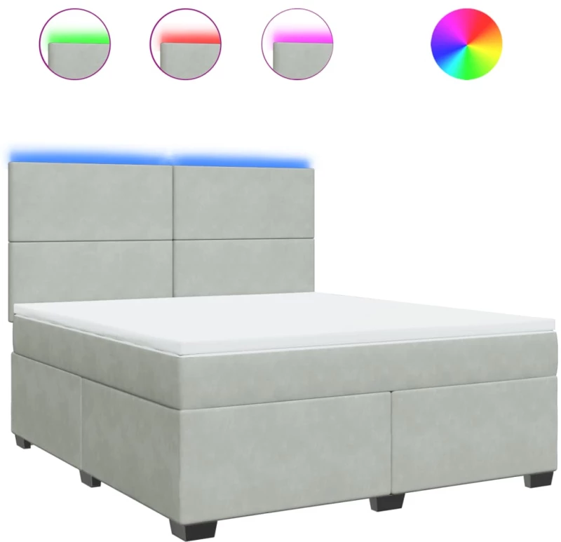 vidaXL Κρεβάτι Boxspring με Στρώμα Ανοιχτό Γκρι 180x200 εκ. Βελούδινο
