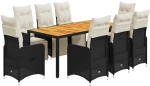 vidaXL Σετ Επίπλων Bistro Κήπου 9 τεμ Μαύρο Συνθετ. Ρατάν με Μαξιλάρια