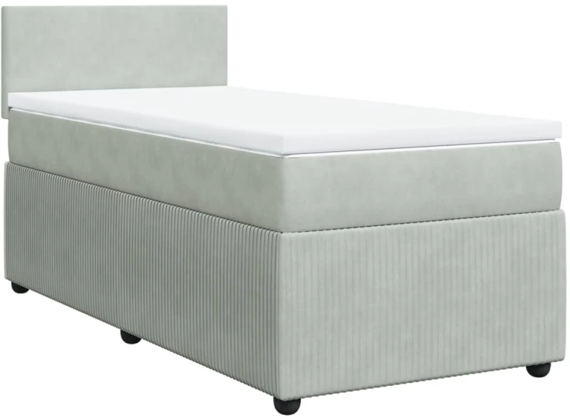 vidaXL Κρεβάτι Boxspring με Στρώμα Ανοιχτό Γκρι 100x200 εκ. Βελούδινο