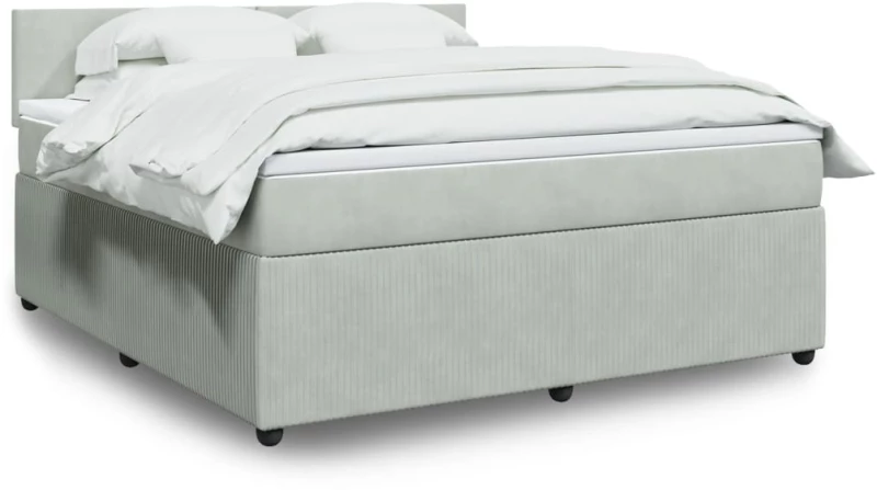 vidaXL Κρεβάτι Boxspring με Στρώμα Ανοιχτό Γκρι 180x200 εκ. Βελούδινο