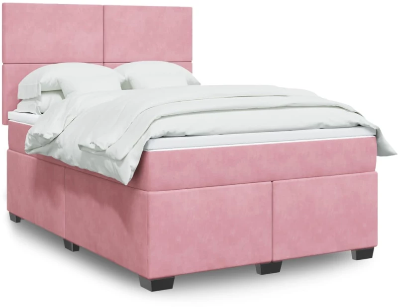 vidaXL Κρεβάτι Boxspring με Στρώμα Ροζ 160x200 εκ. Βελούδινο