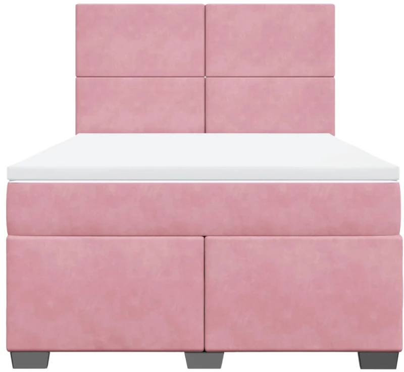 vidaXL Κρεβάτι Boxspring με Στρώμα Ροζ 160x200 εκ. Βελούδινο