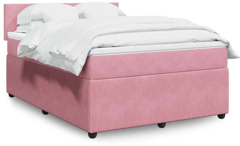 vidaXL Κρεβάτι Boxspring με Στρώμα Ροζ 160x200 εκ. Βελούδινο
