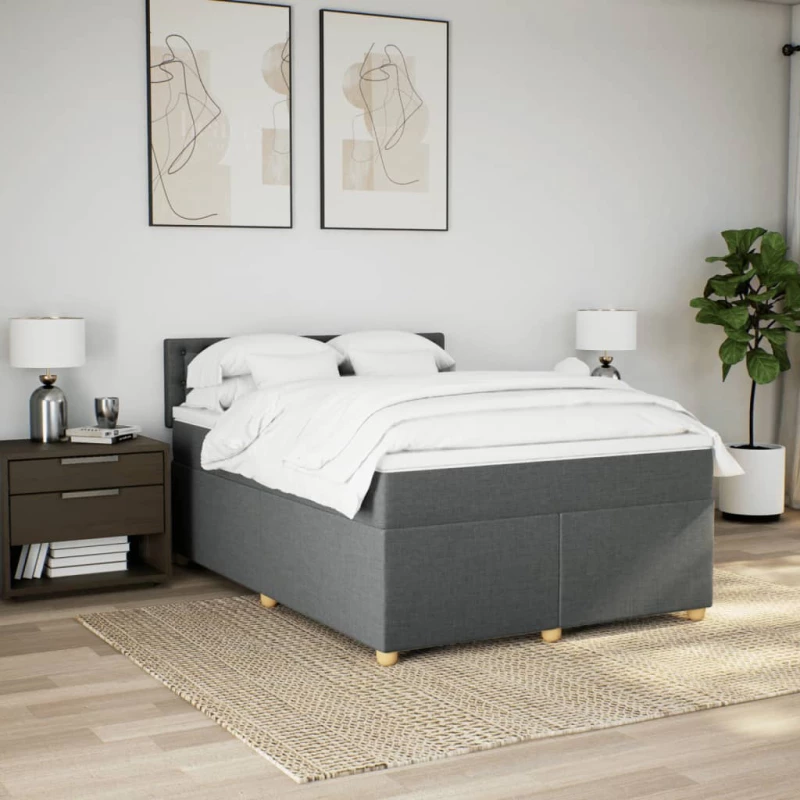 vidaXL Κρεβάτι Boxspring με Στρώμα Σκούρο Γκρι 140x200 εκ Υφασμάτινο