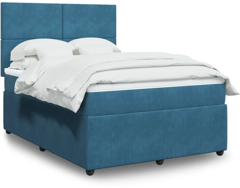 vidaXL Κρεβάτι Boxspring με Στρώμα Σκούρο Μπλε 160x200 εκ. Βελούδινο