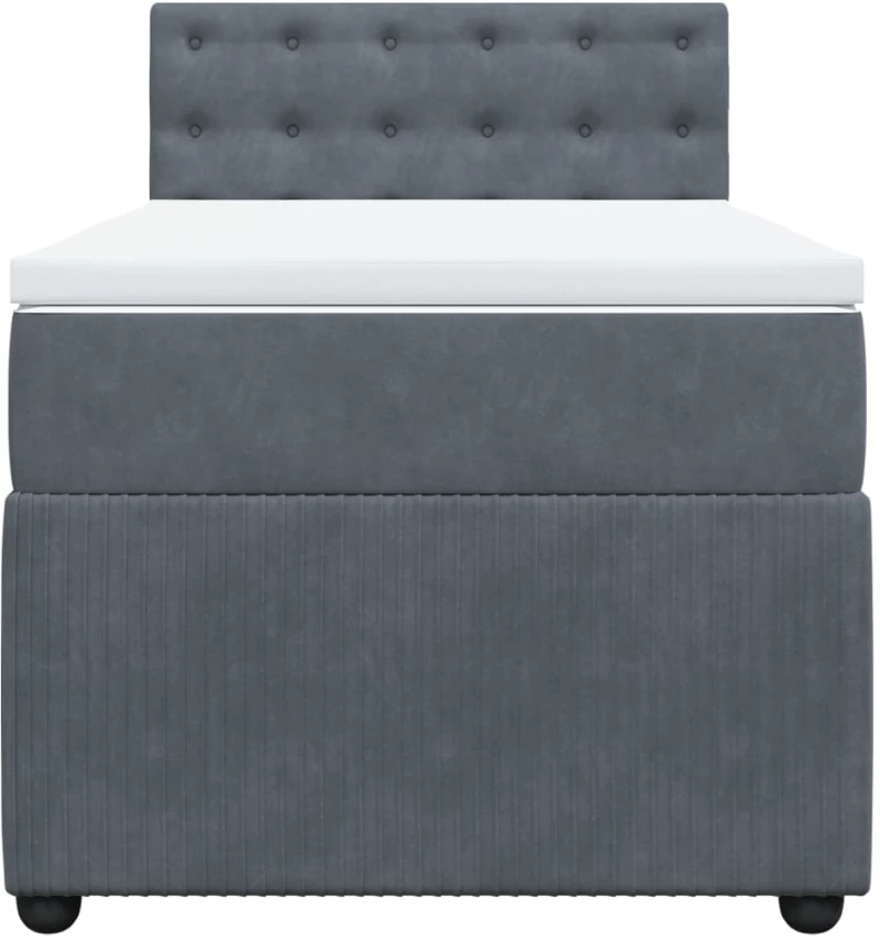 vidaXL Κρεβάτι Boxspring με Στρώμα Σκούρο Γκρι 90x200 εκ. Βελούδινο