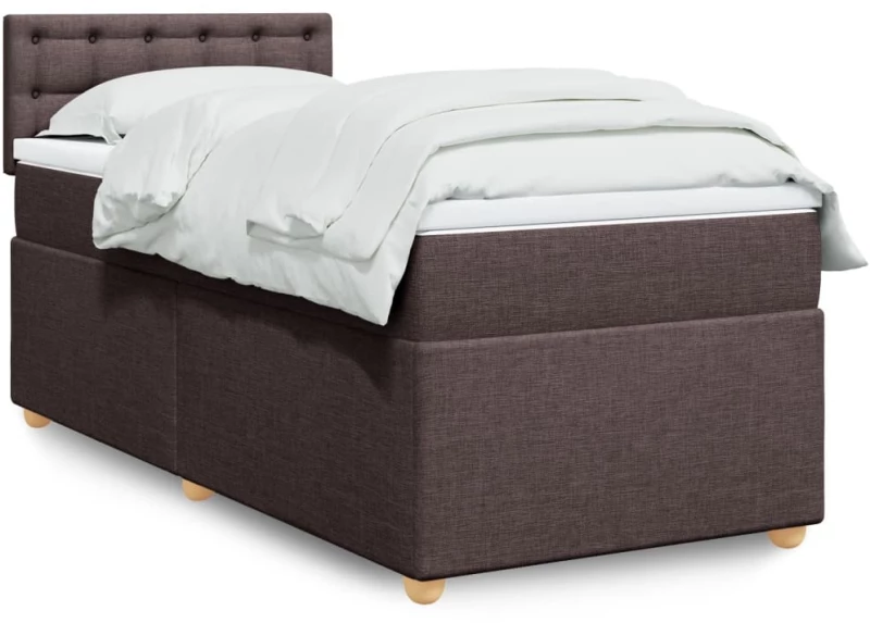 vidaXL Κρεβάτι Boxspring με Στρώμα Σκούρο Καφέ 100x200 εκ. Υφασμάτινο