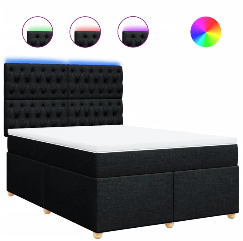 vidaXL Κρεβάτι Boxspring με Στρώμα Μαύρο 140x200 εκ. Υφασμάτινο